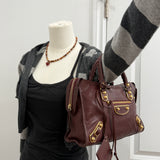 Balenciaga Maroon Classic City Mini Leather Gold Hardware Bag
