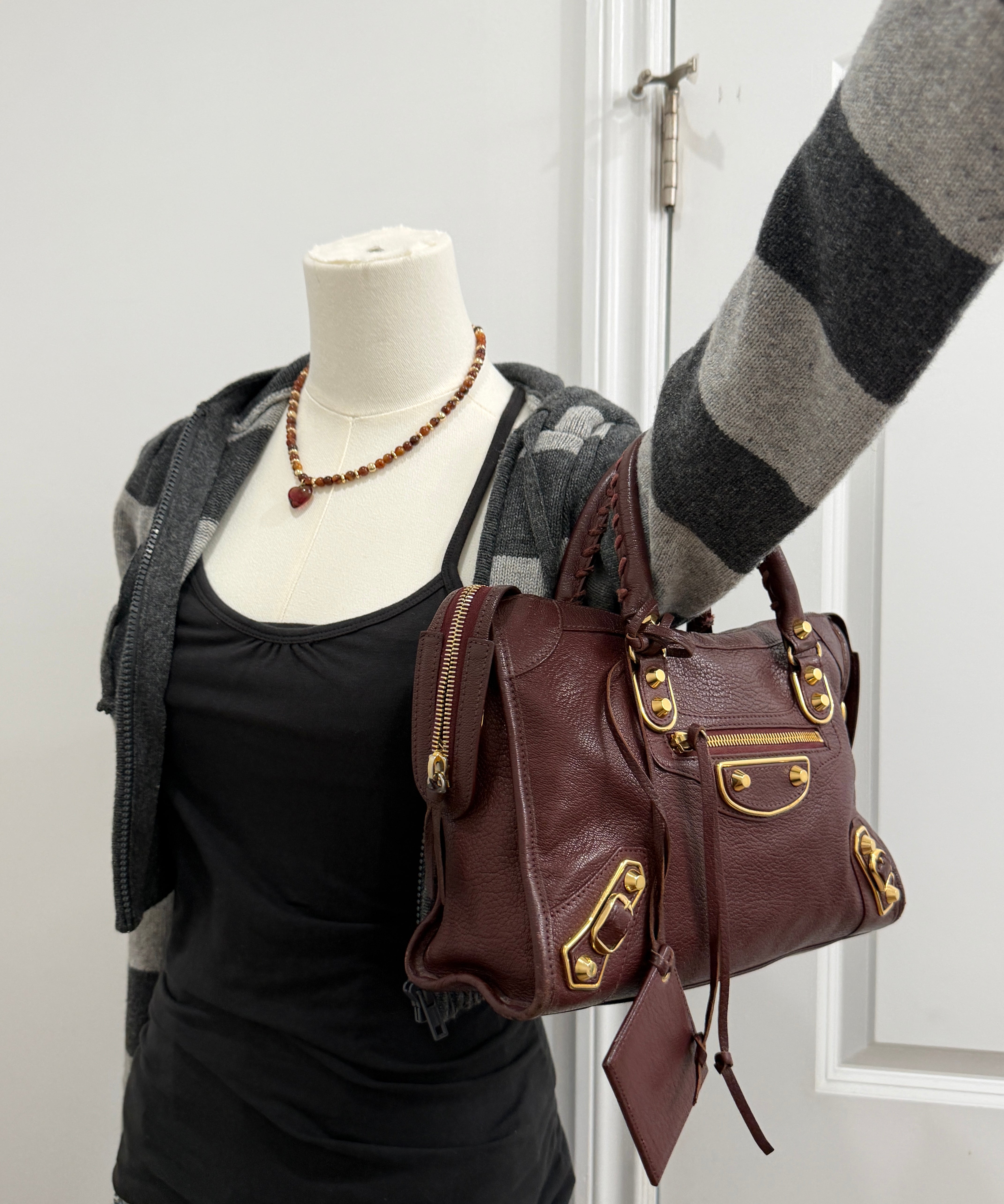 Balenciaga Maroon Classic City Mini Leather Gold Hardware Bag