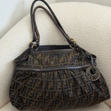 Fendi Tobacco Canvas Zucca Chef Large Shoulder Bag
