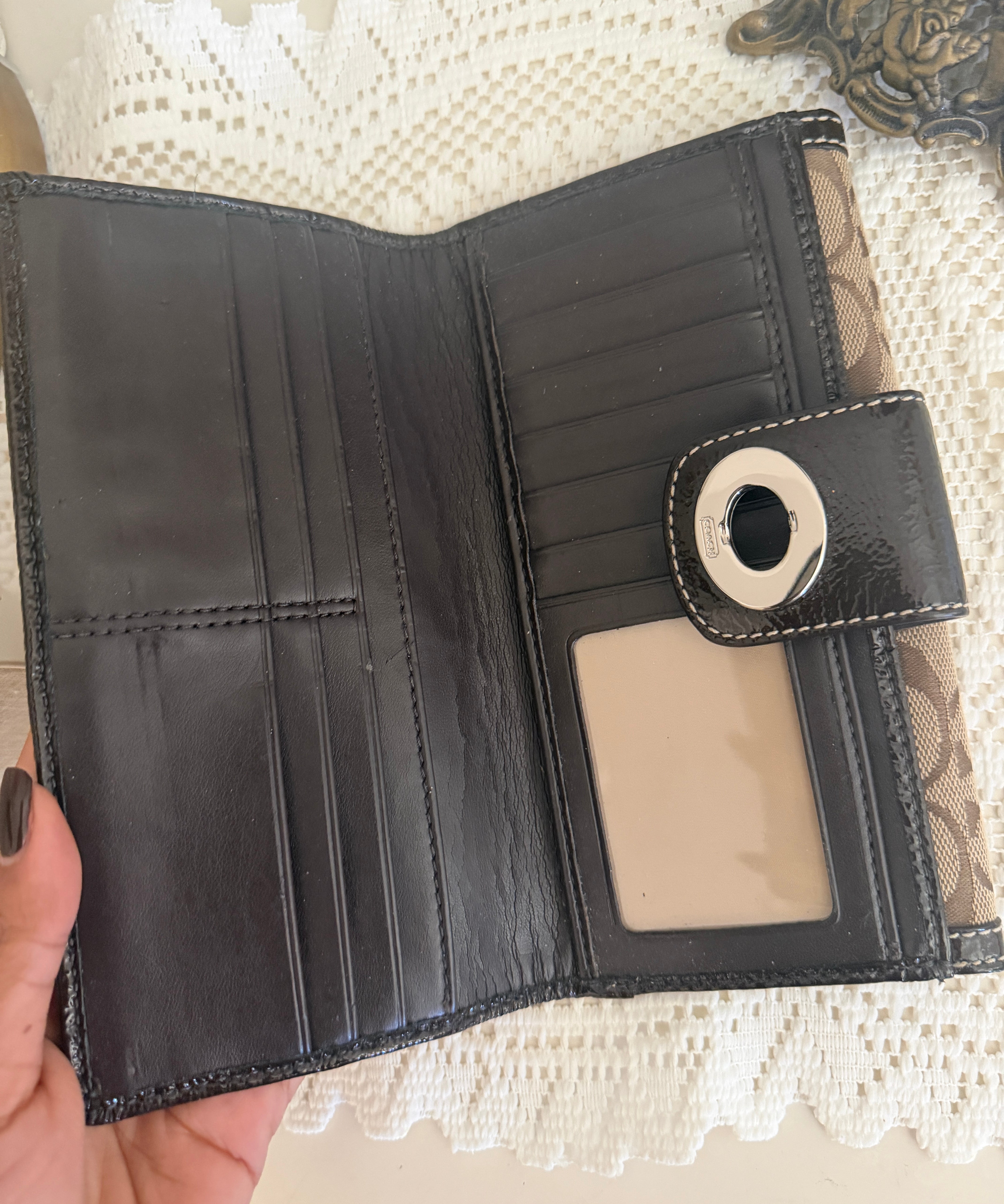Coach Brown Turnlock Signature Wallet