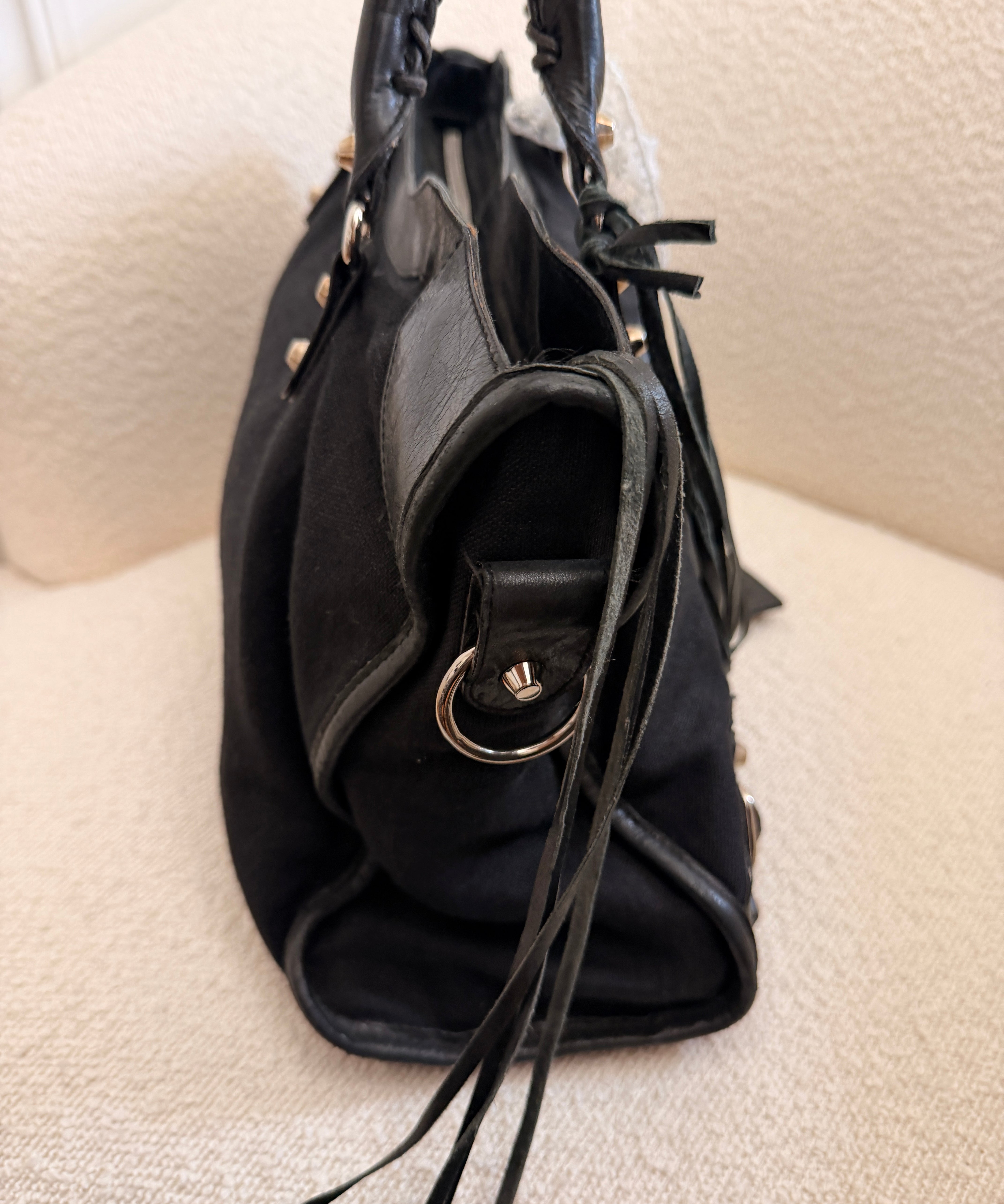 Black Balenciaga Mesh Calfskin Palladium Hardware City Bag
