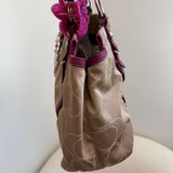 Coach Beige Signature Tote Bag with Pink Trim