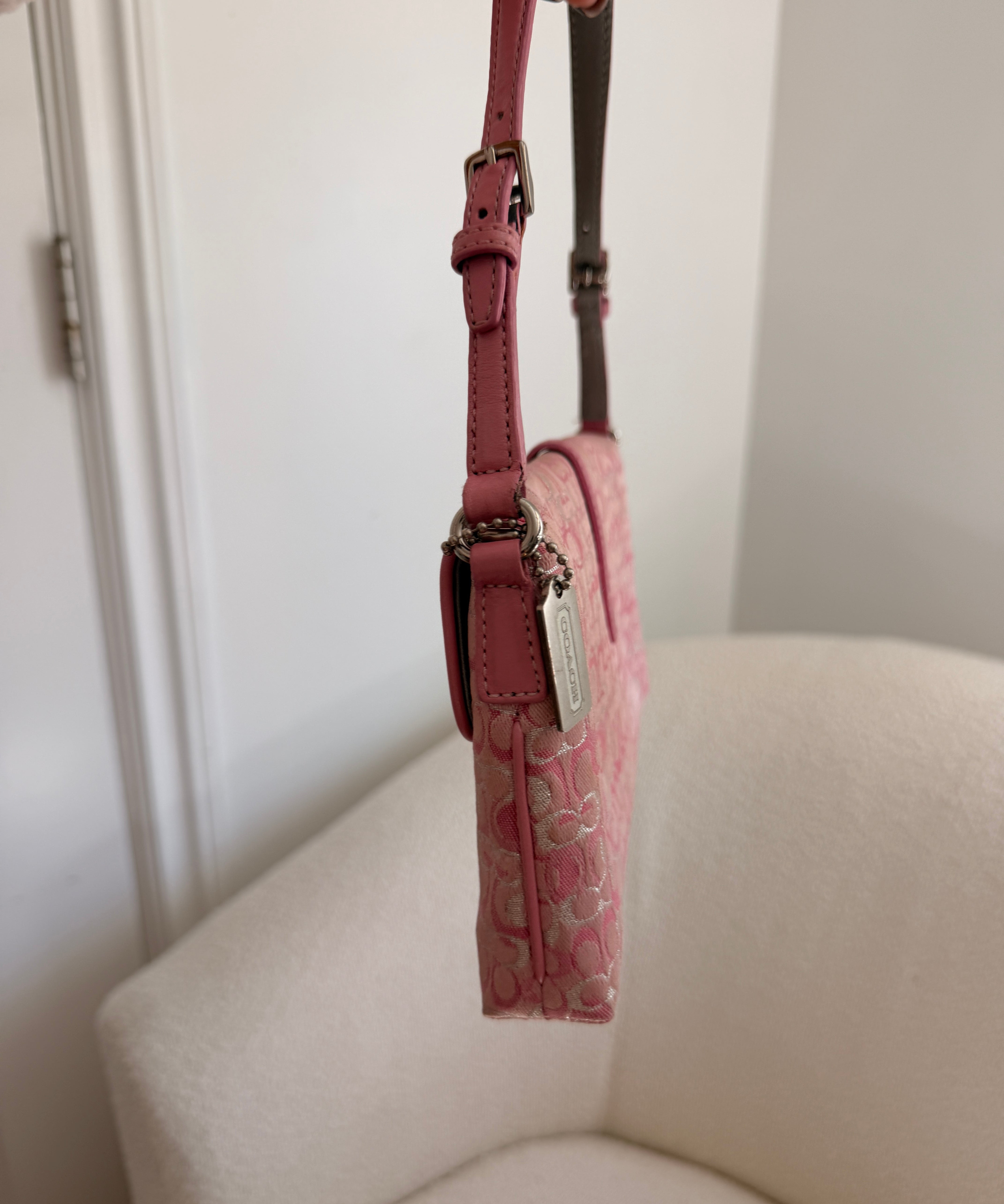 Limited Edition Coach Pink Mini Signature Lurex Clip Flap