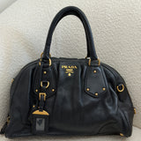Black Pebbled Leather Prada Bowling Bag