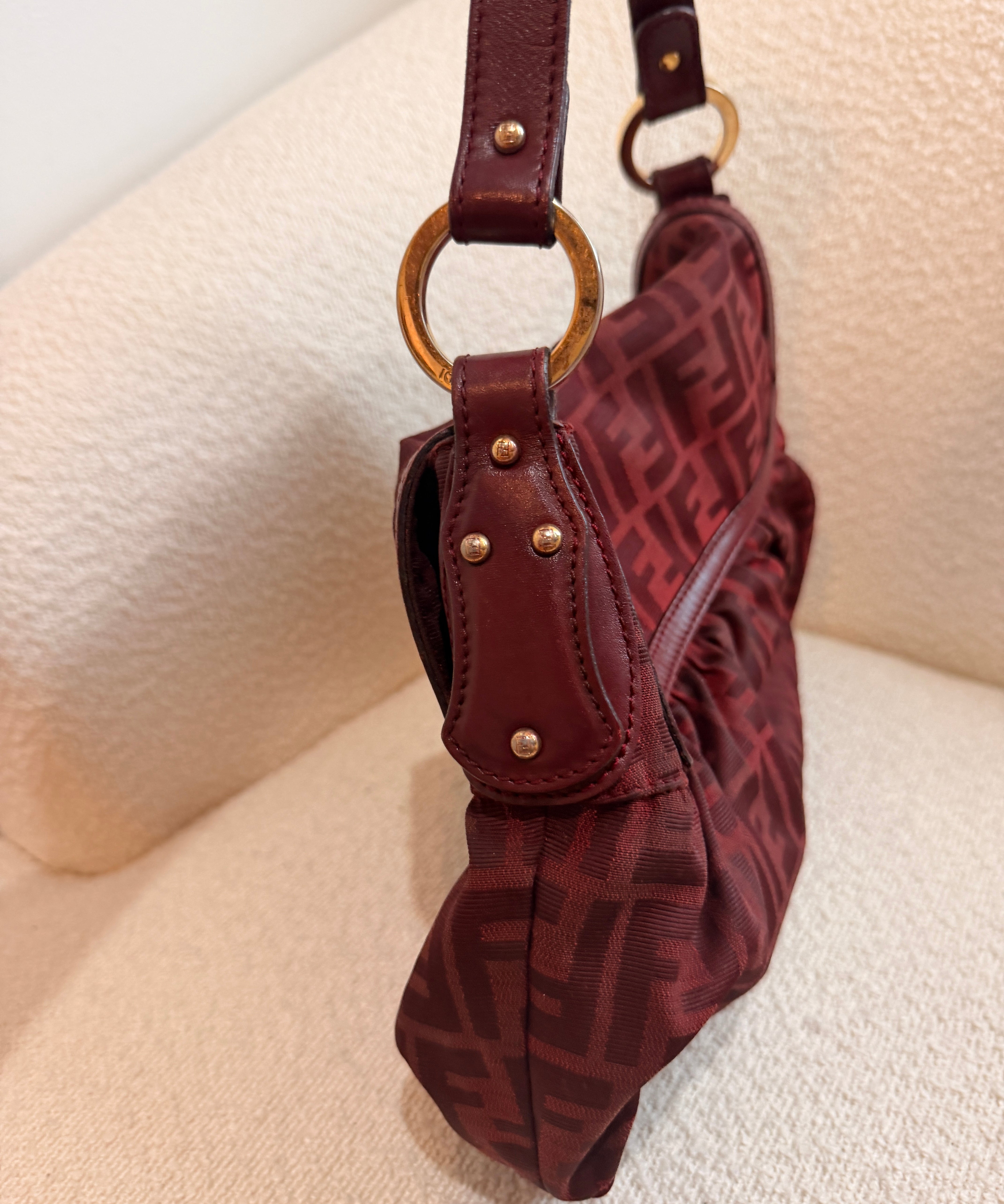 Burgundy Fendi Zucca Chef Shoulder Bag