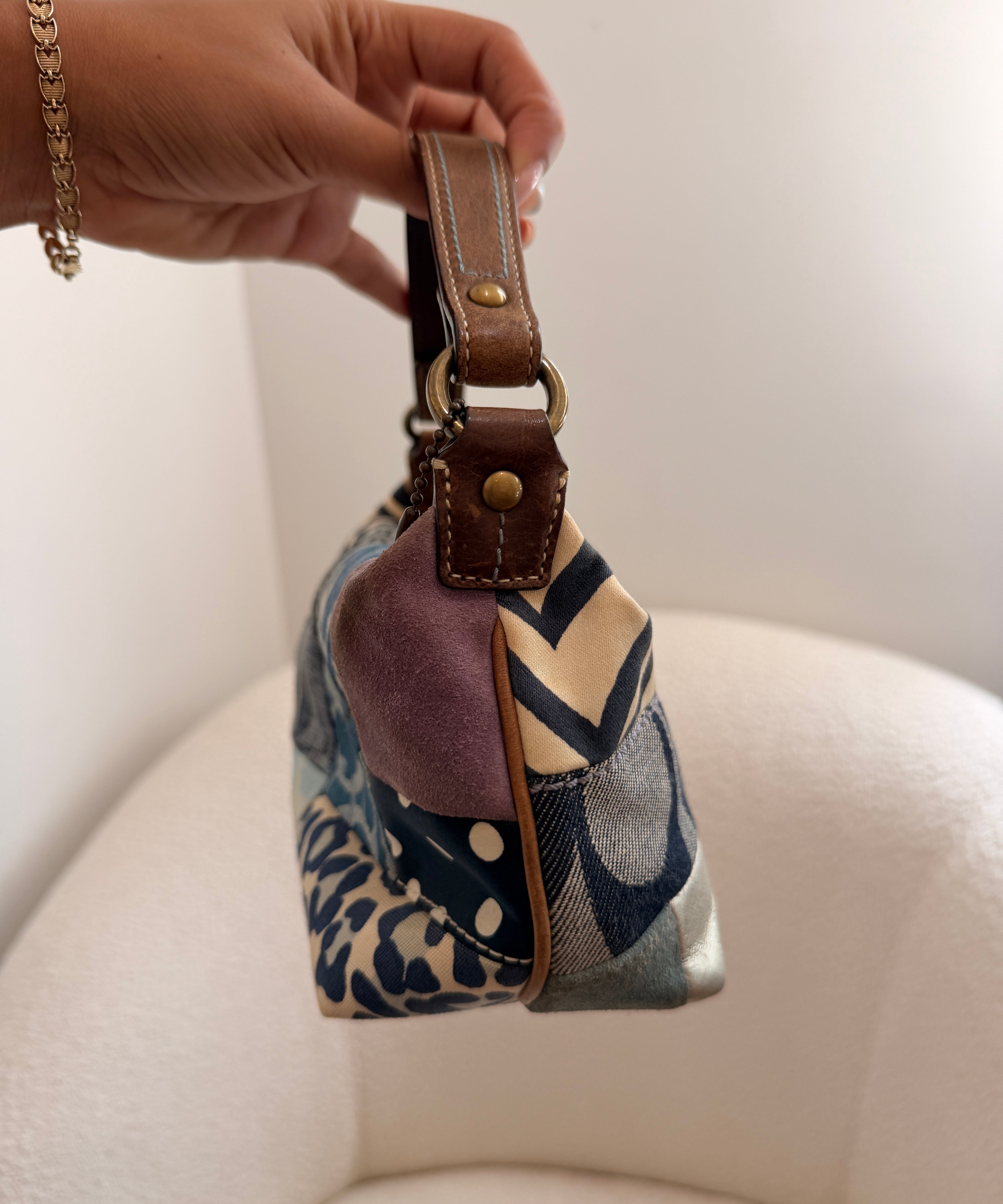 Rare Denim Coach Patchwork Signature Top Handle Pochette