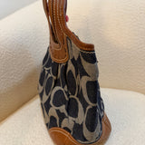 Coach Denim Leather Pleated Hobo Bag