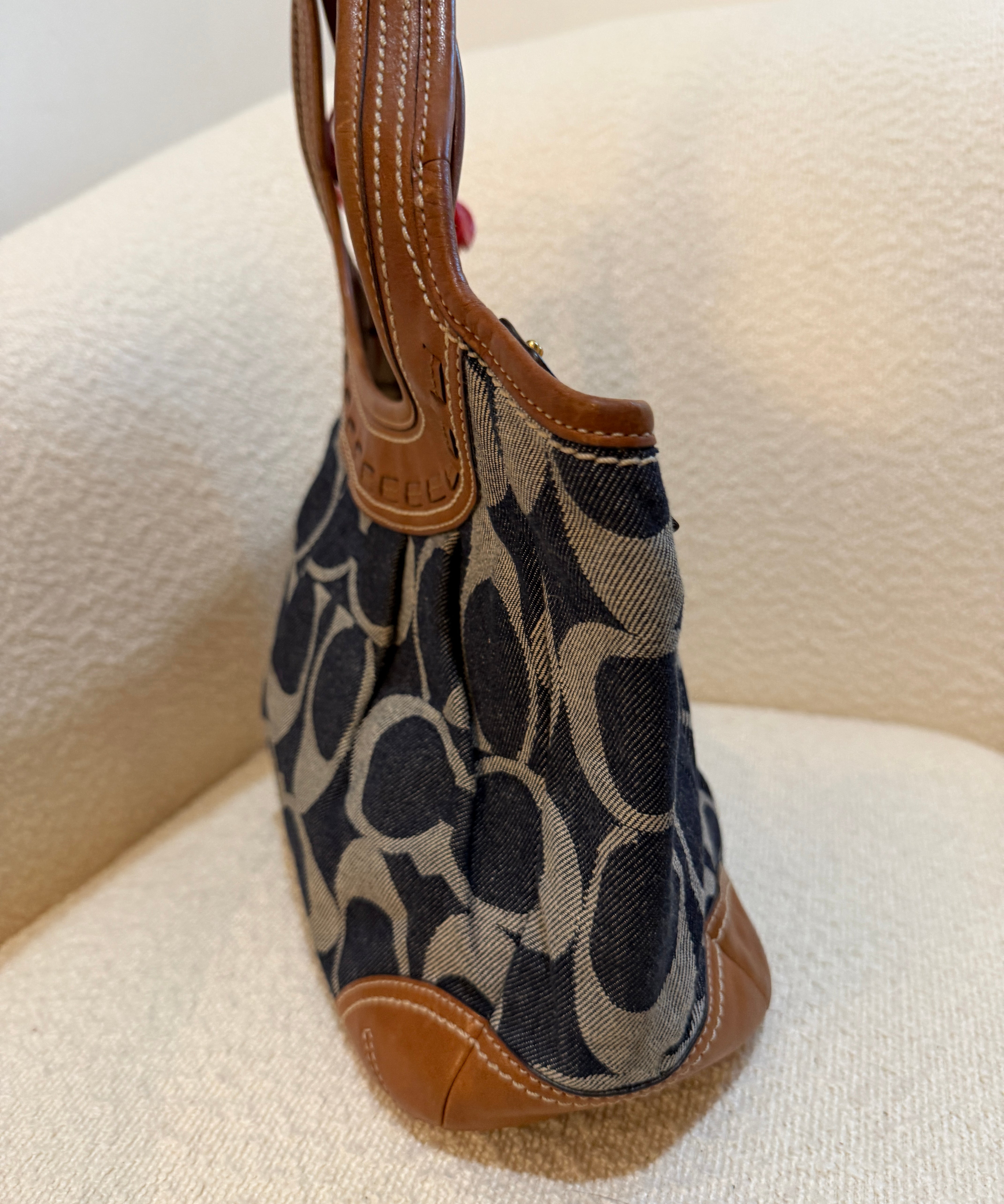 Coach Denim Leather Pleated Hobo Bag