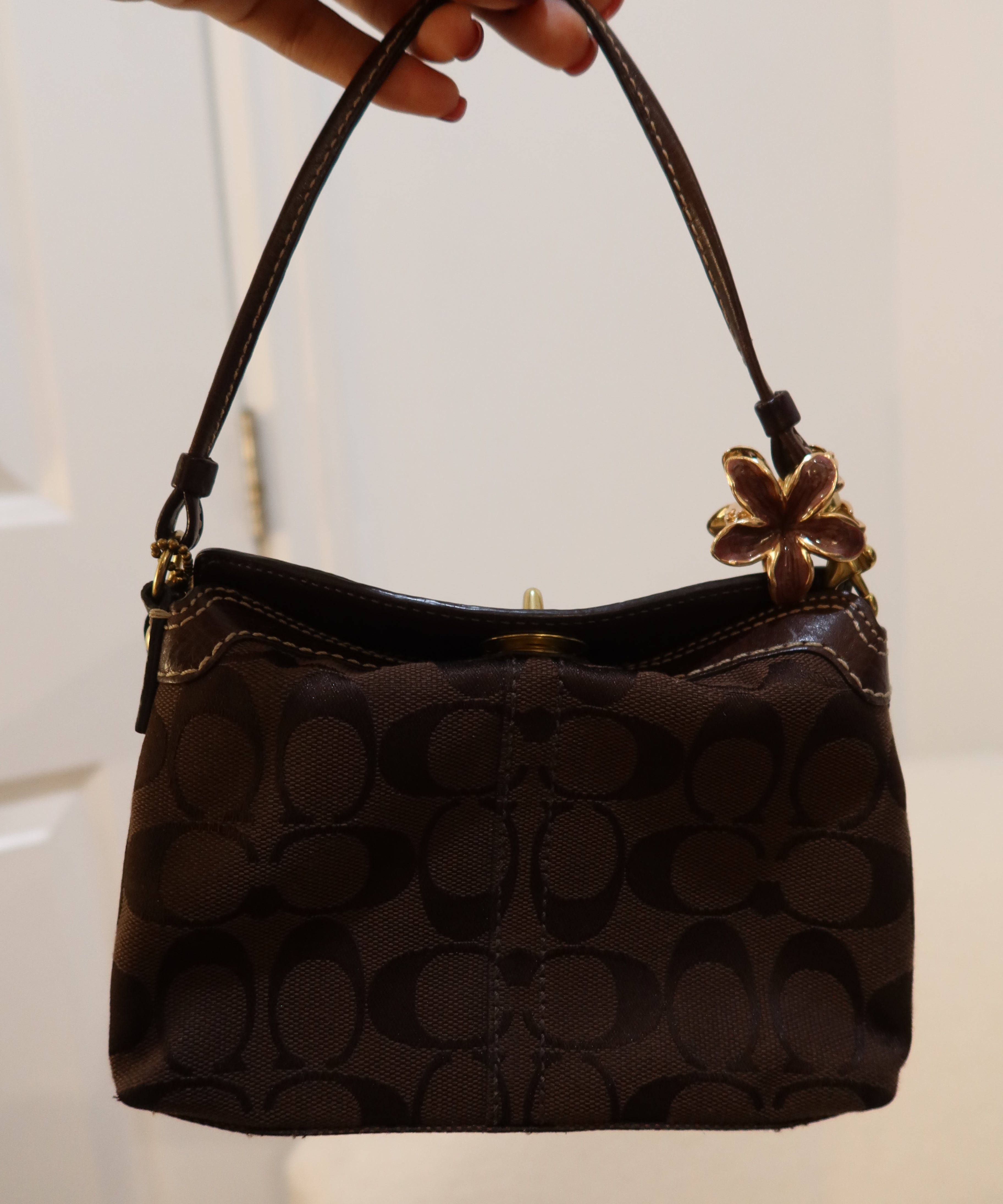 Brown Signature Turnlock Coach Mini Bag