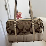 Coach White Stripe Signature Satchel Bag