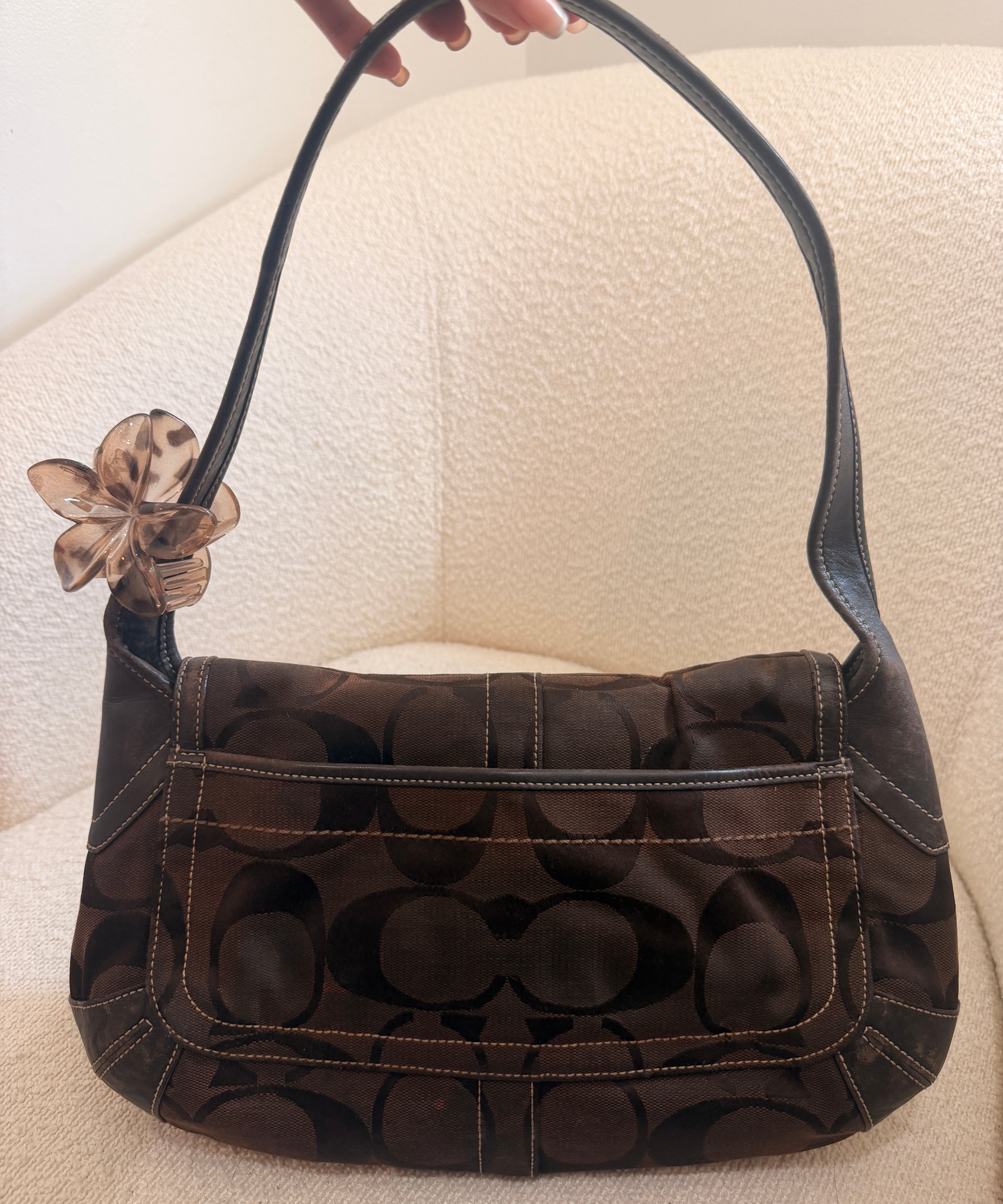 Coach Brown Signature Turnlock Ergo Flap Bag