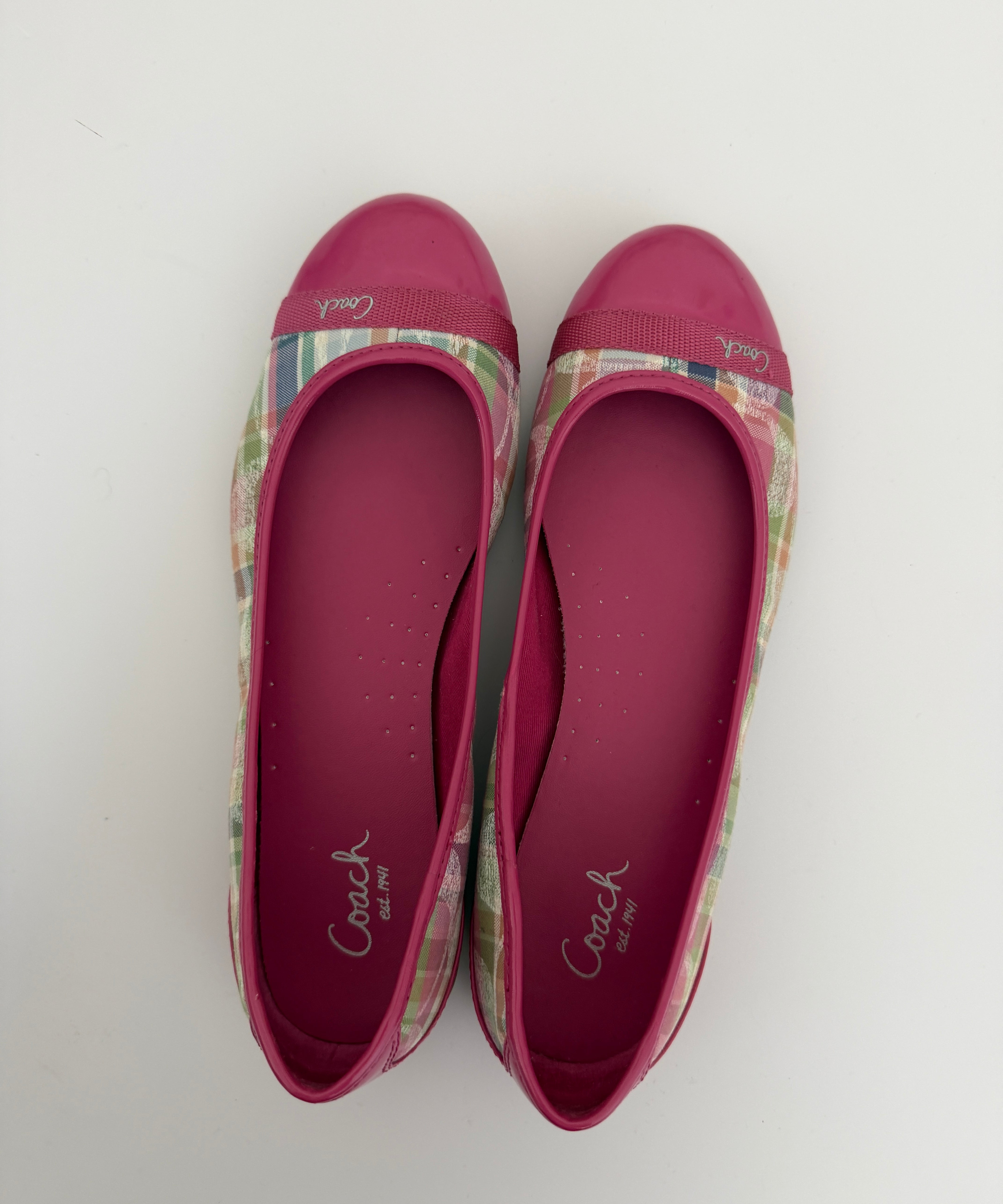 Coach Madras Plaid Poppy Ballet Flats