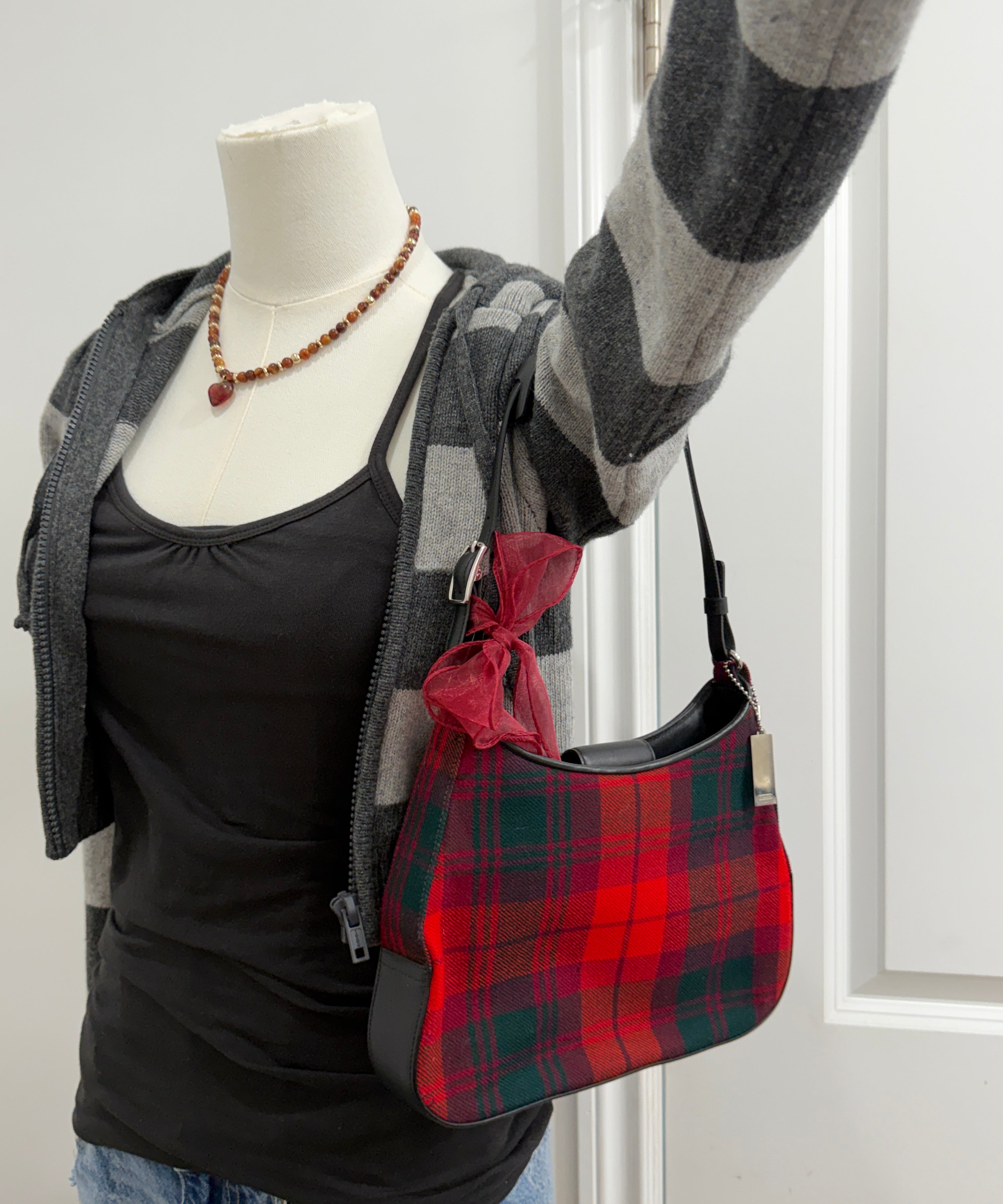 Coach Plaid Red Tweed Tartan Hamptons Shoulder Bag