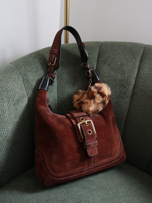 Rare Coach Burgundy Suede Mini Hamptons Hobo Bag