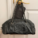 Chanel Black Patent Luxe Ligne Bowler Bag Set