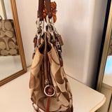 Coach Brown Signature Snakeskin Trim Tote Bag