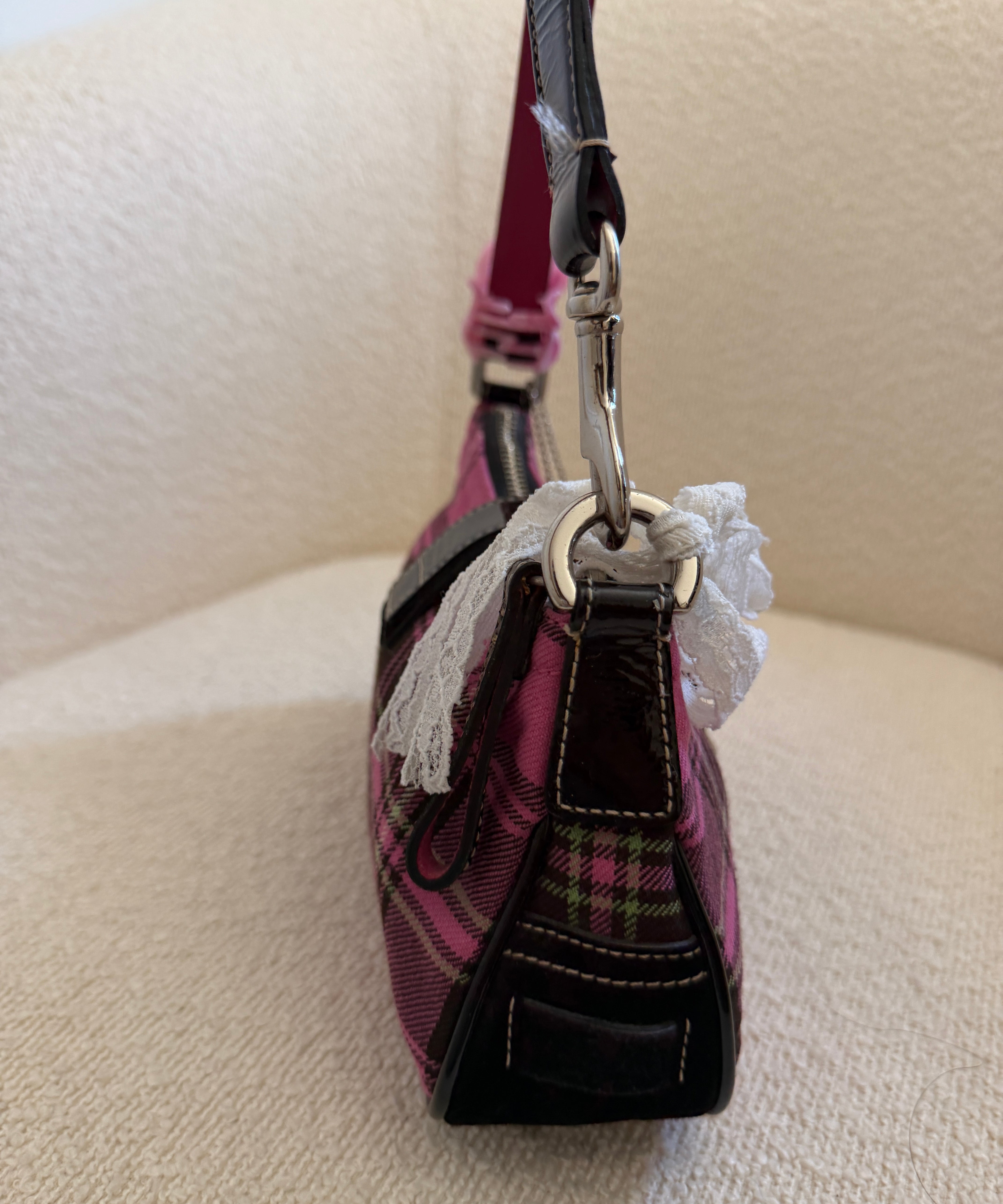 Rare Coach Pink Plaid Demi Hamptons Buckle Bag