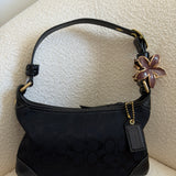 Coach Black Monogram Shoulder Bag with Brass Hardware