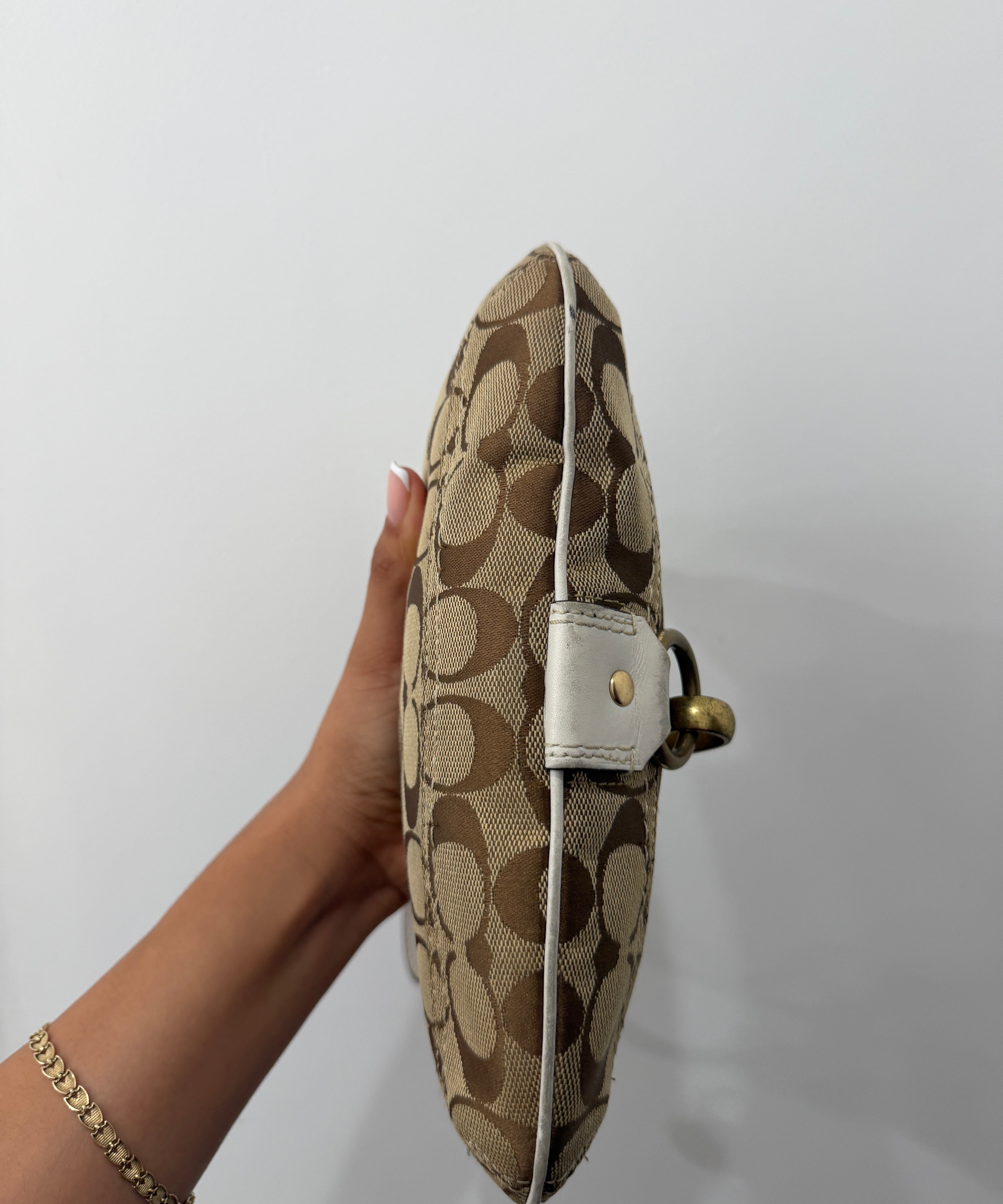 Coach Beige Signature Hamptons Signature Mini Hobo Bag