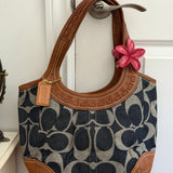 Coach Denim Leather Pleated Hobo Bag