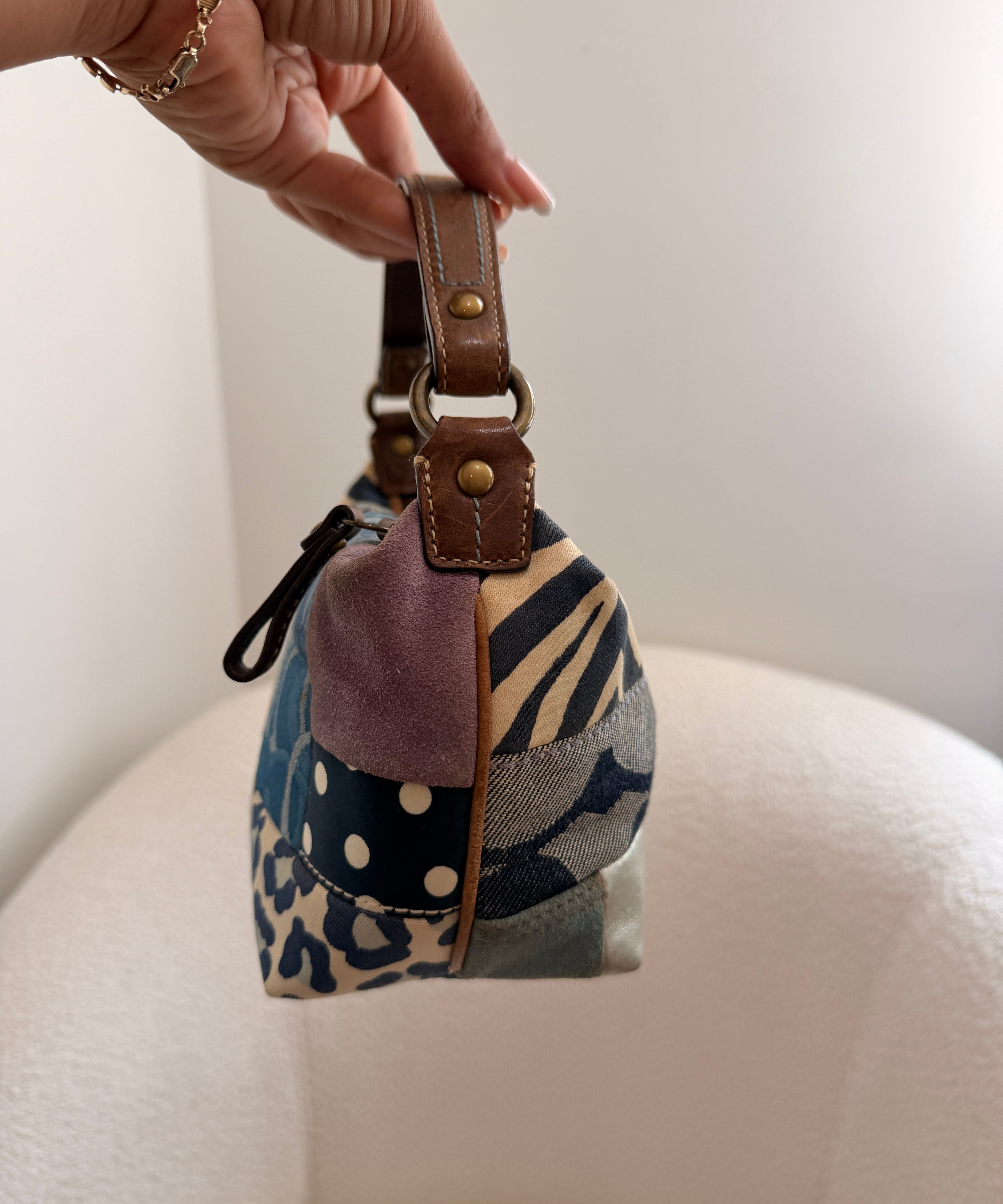 Rare Denim Coach Patchwork Signature Top Handle Pochette