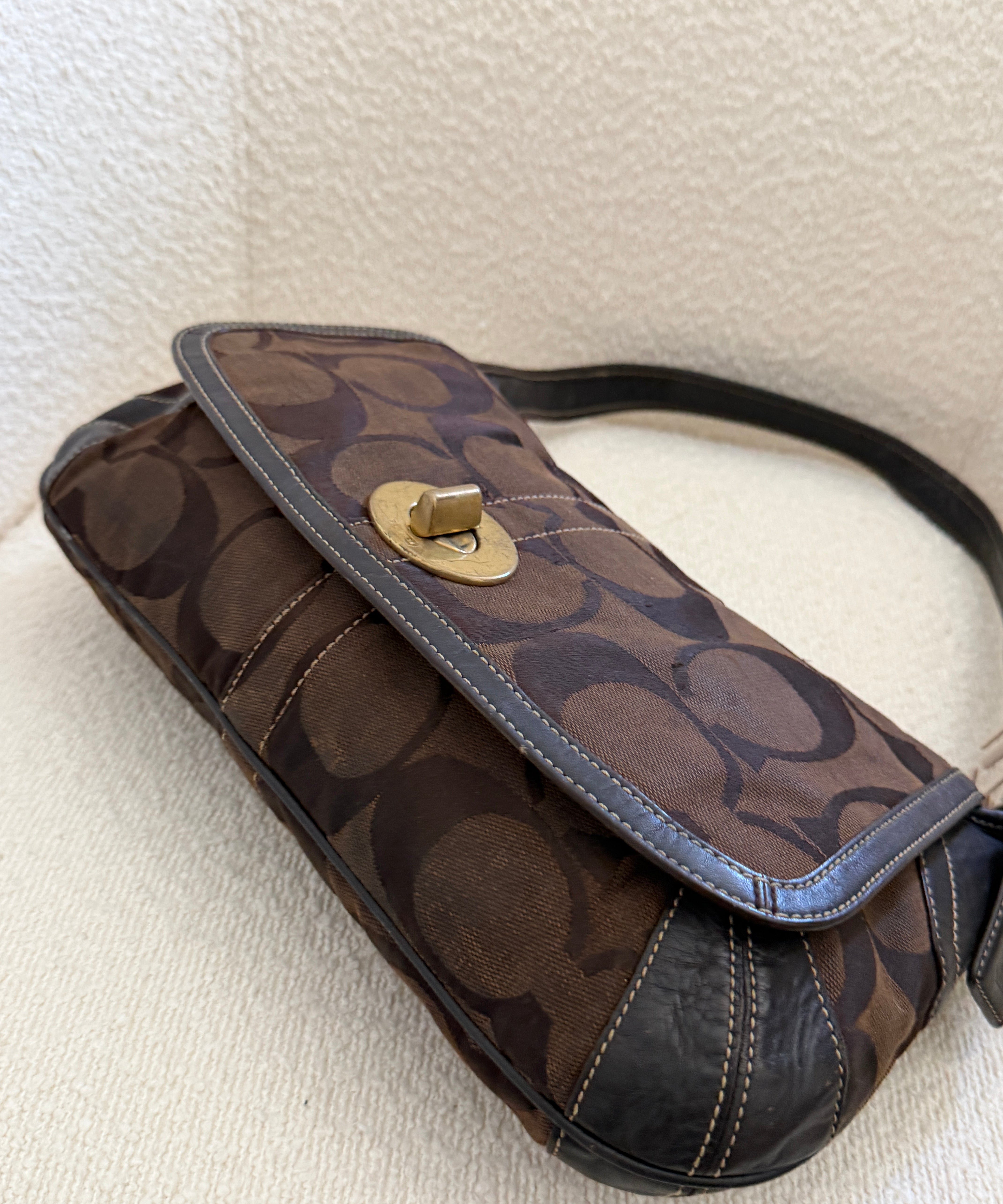 Coach Brown Signature Turnlock Ergo Flap Bag
