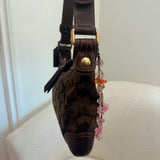 Coach Chocolate Brown Monogram Shoulder Bag with Brass Hardware