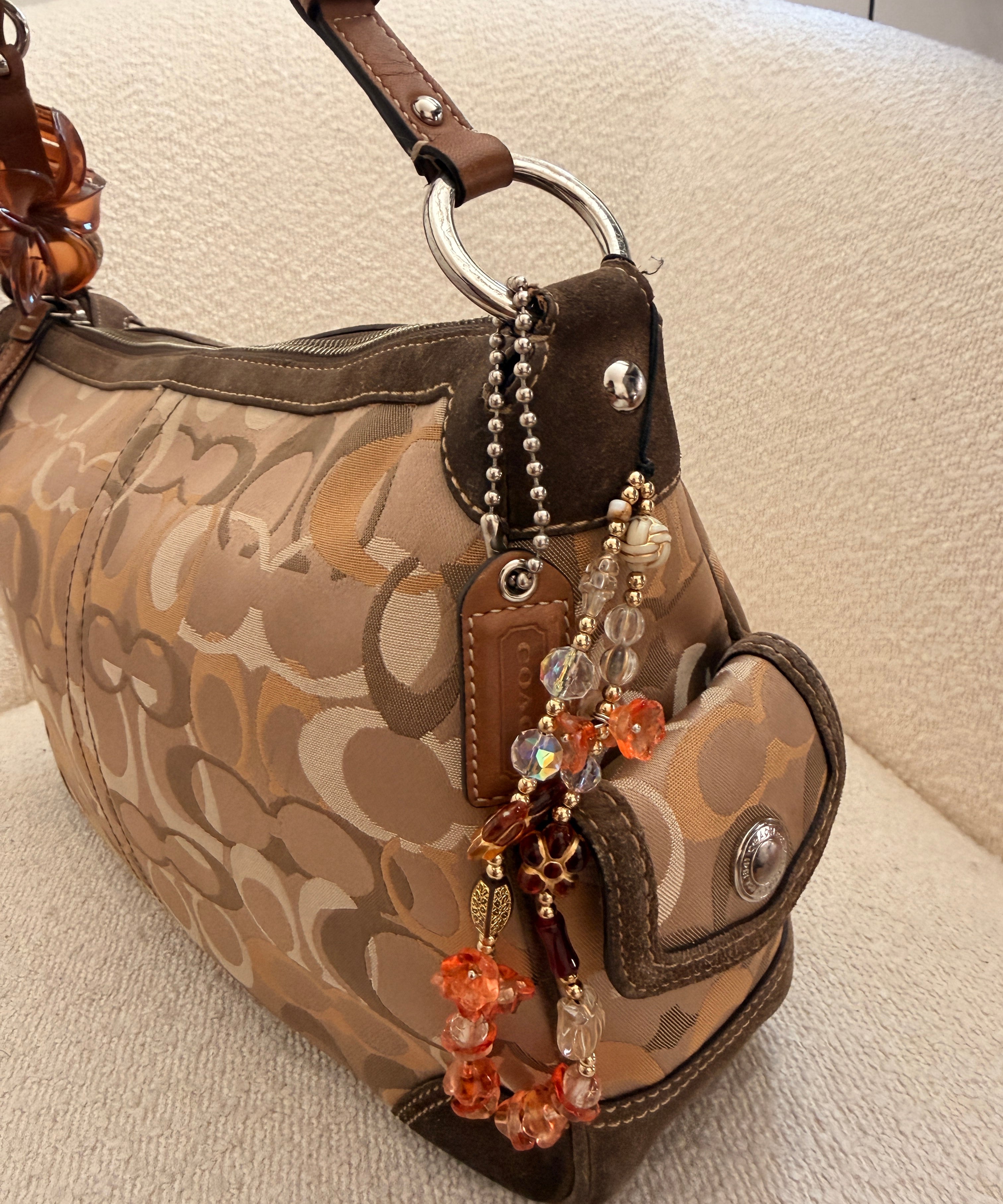 Rare Coach Brown Signature Suede Chelsea Shoulder Bag with Side Pockets