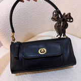 Vintage Coach Black Leather Turnlock Bowler Bag