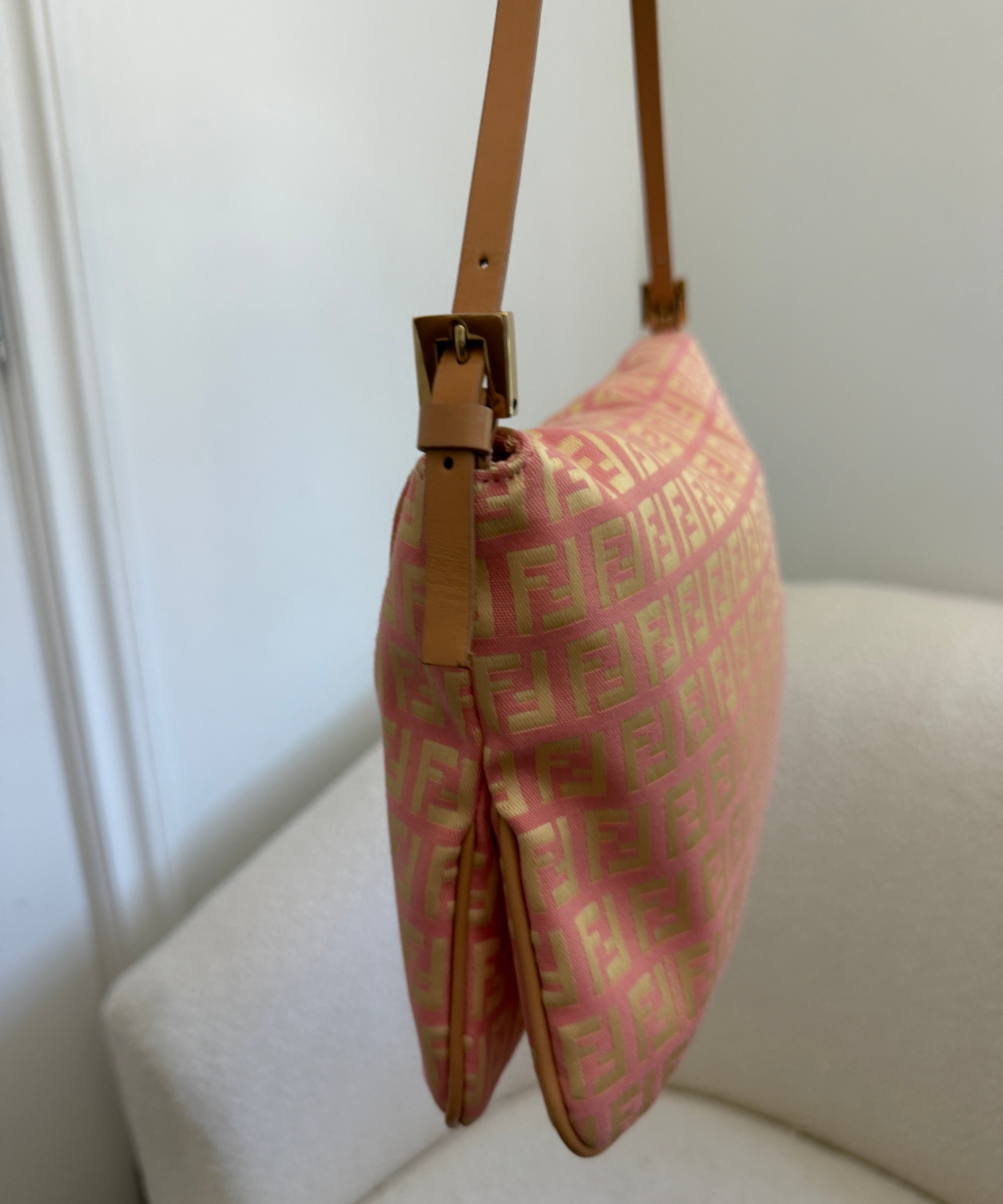 Rare Pink Fendi Zucca Baguette FF Shoulder Bag