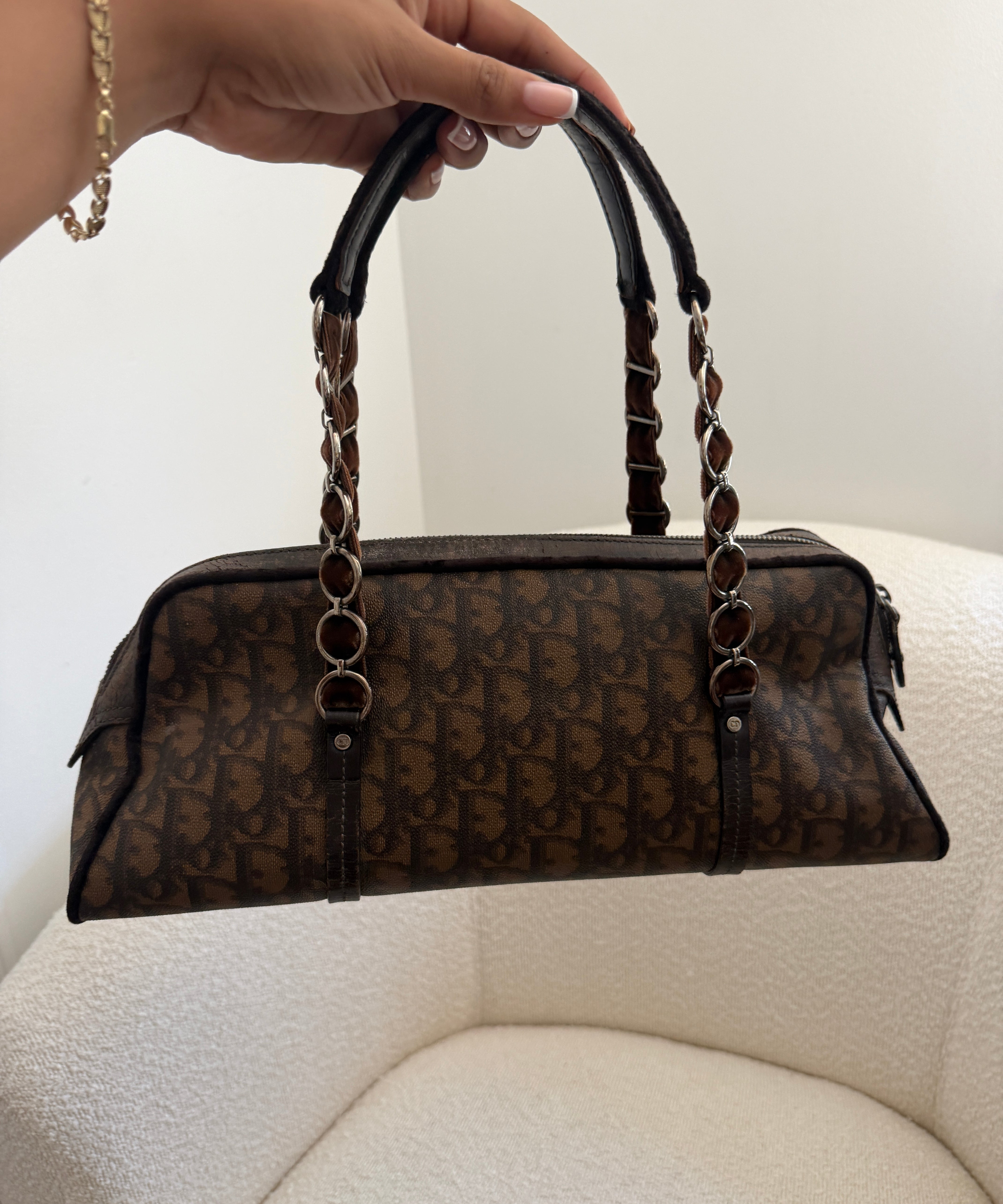 Brown Dior Romantique Trotter Boston Bag