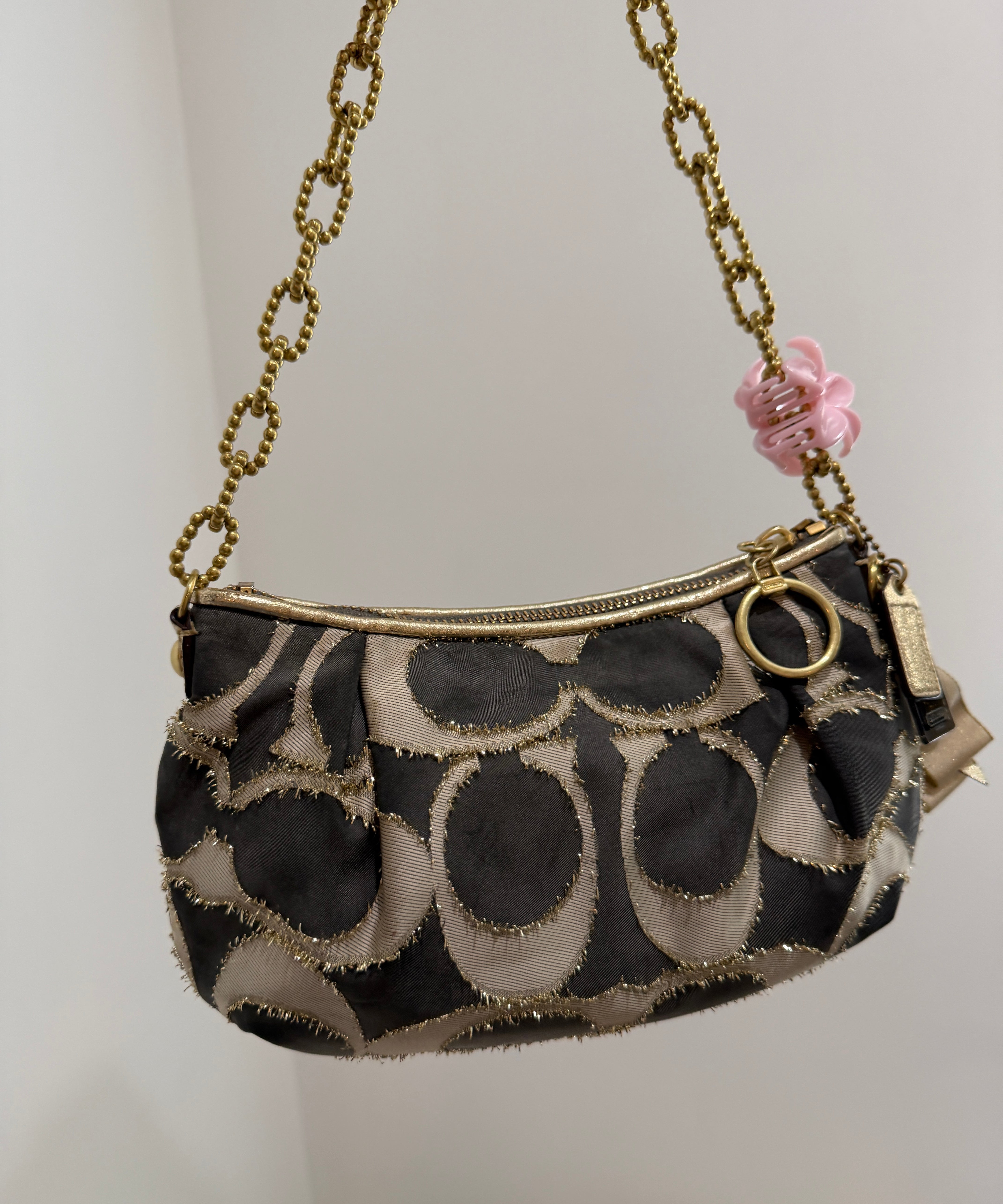 Rare Coach Navy Optic Lurex Clipped Shoulder Bag