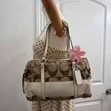 Coach White Stripe Signature Satchel Bag