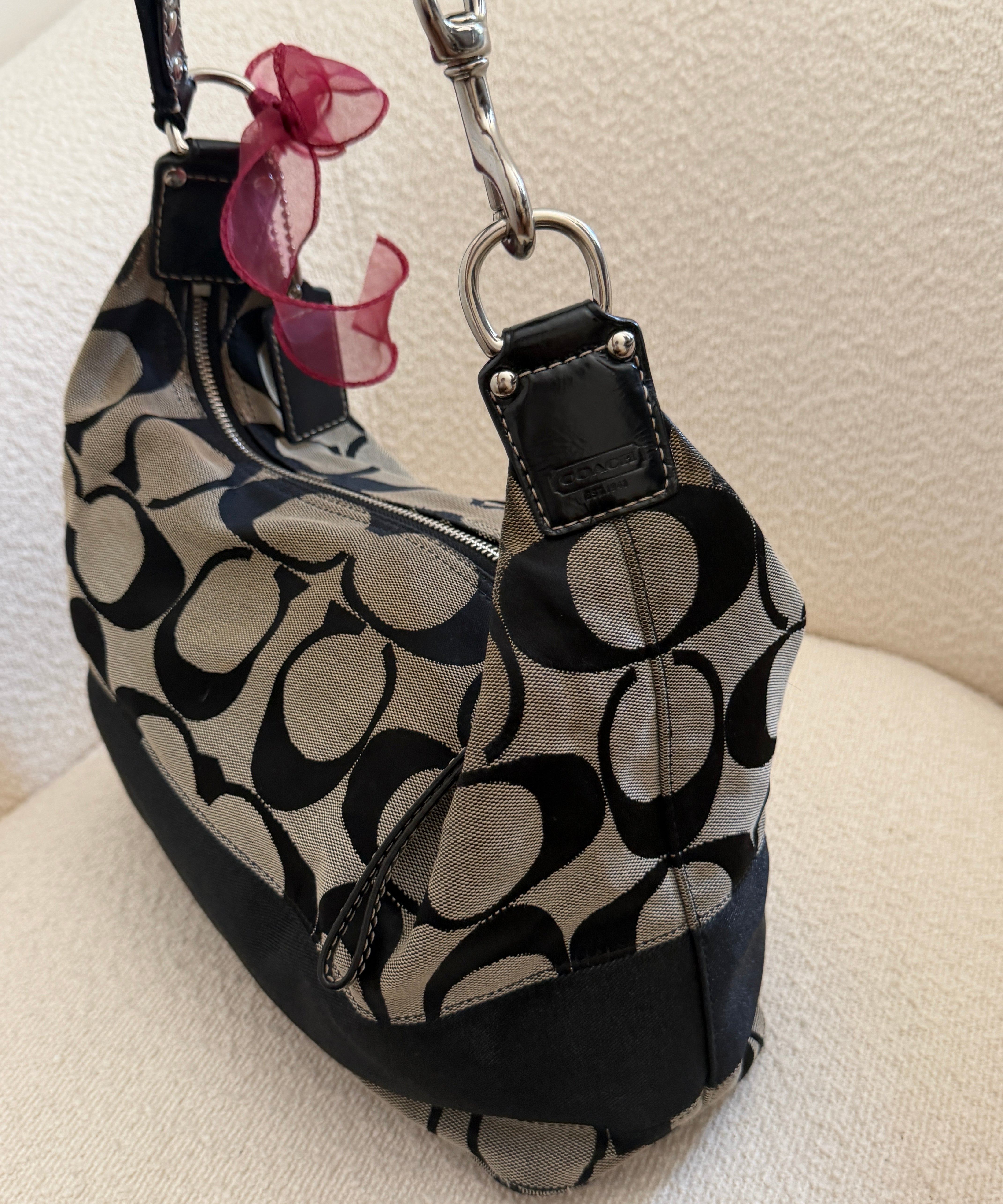 Black Signature Coach Stripe Shoulder Bag
