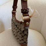 Coach Brown Monogram Shoulder Bag with Brass Hardware
