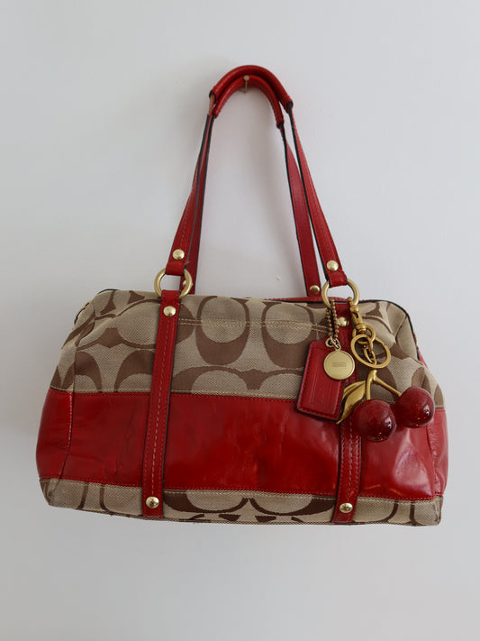 Red Coach Stripe Satchel Bag
