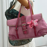 Coach Pink Tweed Hamptons Satchel Bag