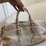 White Prada Cervo Antik Shopping Bag