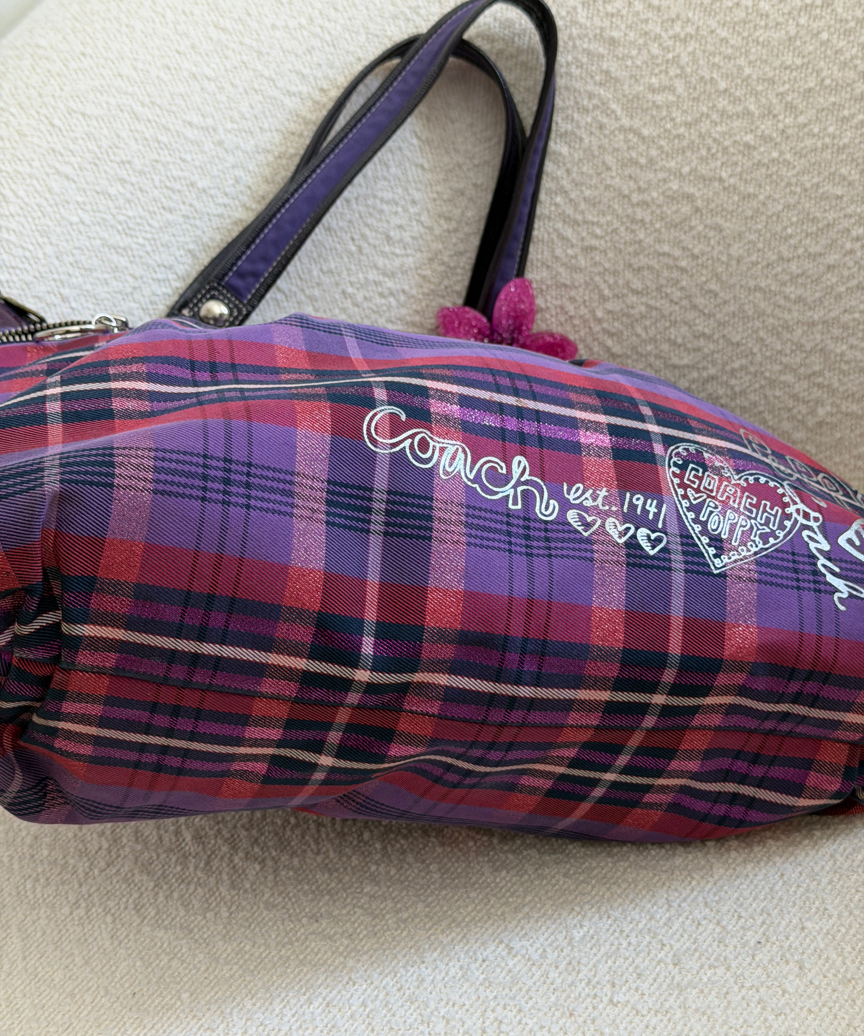 Coach Plaid Purple Madras Poppy Tote Bag