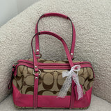 Coach Pink Stripe Signature Boston Bag