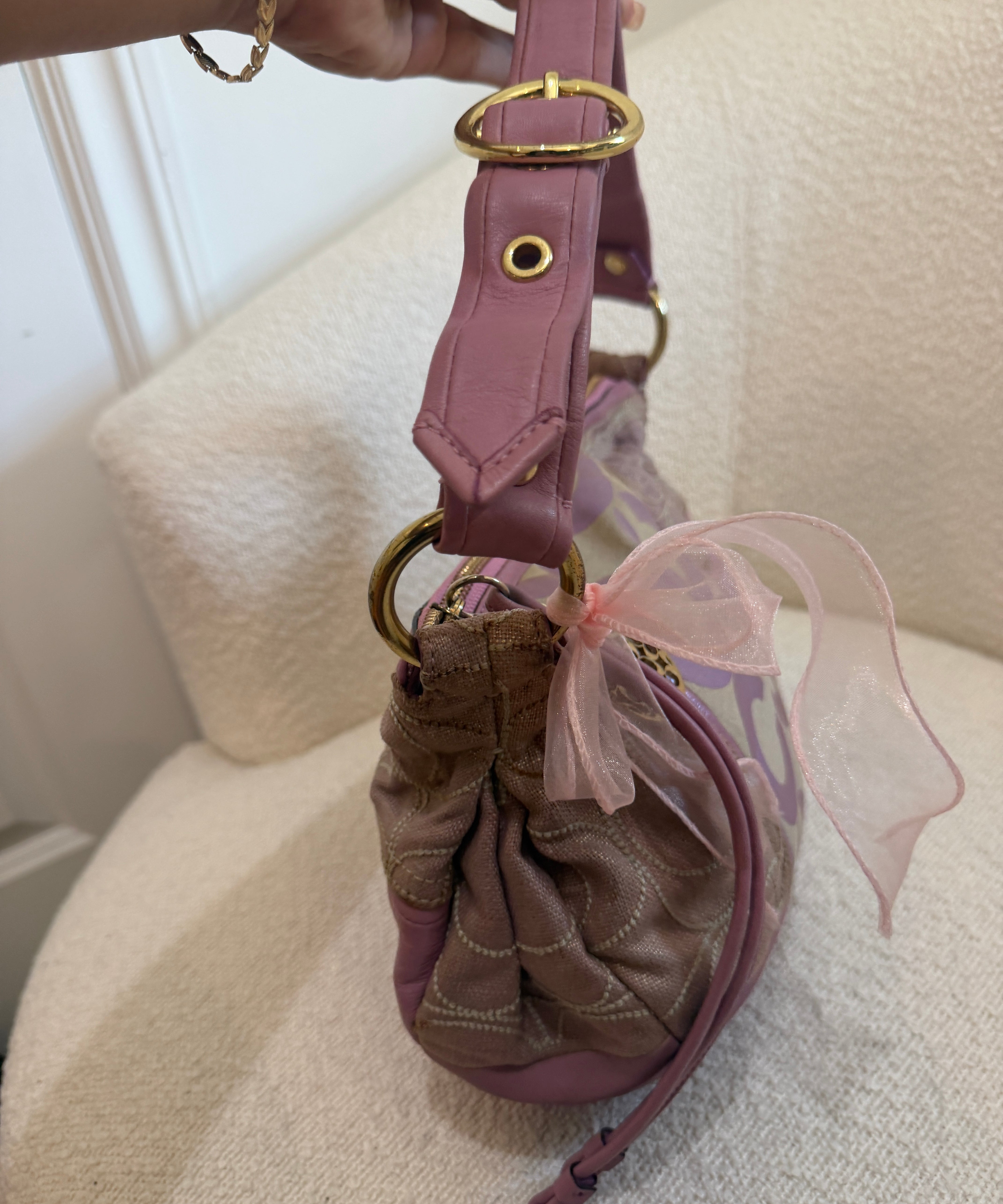 Coach Pink Op Art Patchwork Shoulder Bag
