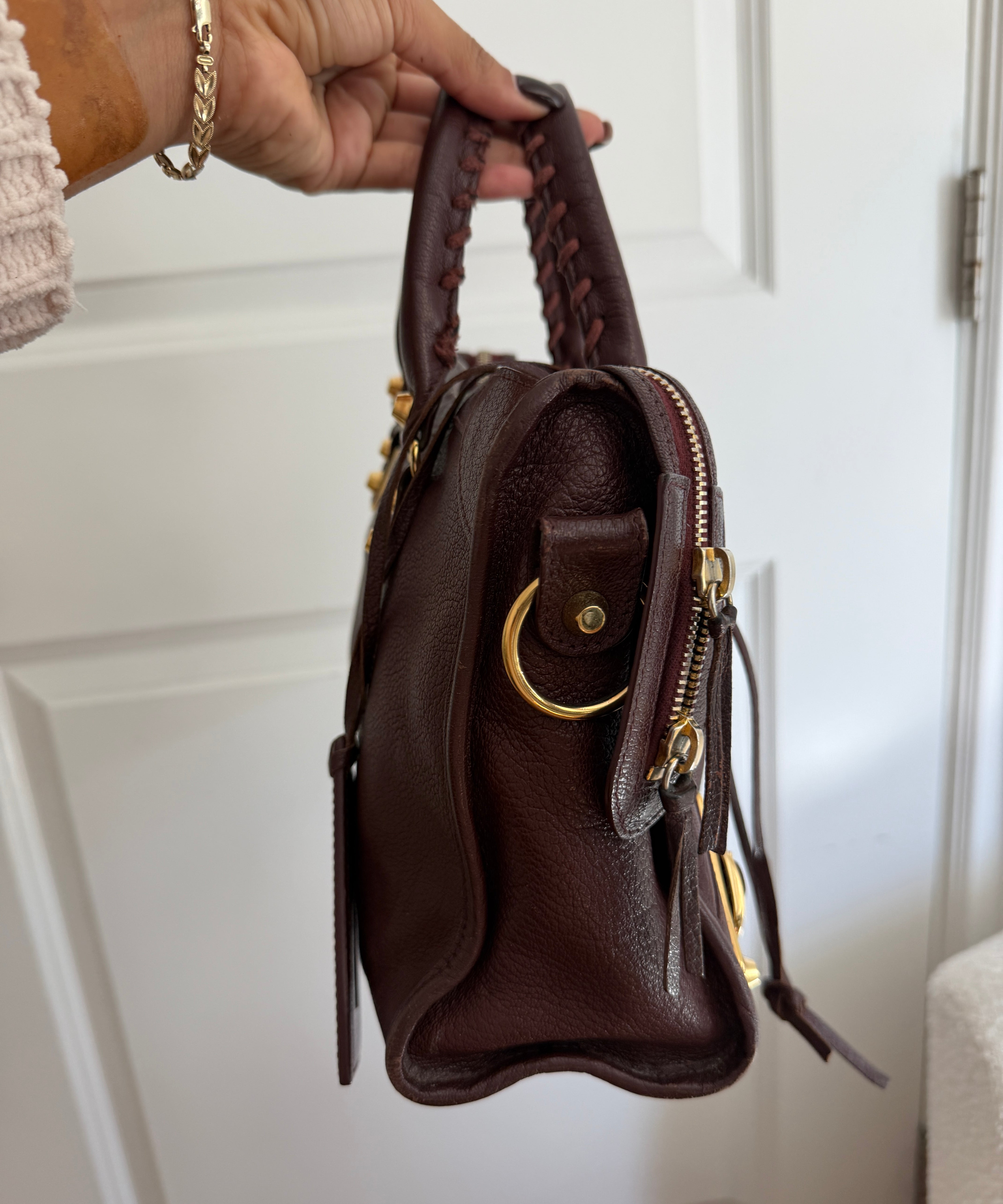 Balenciaga Maroon Classic City Mini Leather Gold Hardware Bag