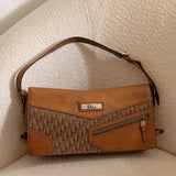 Brown Dior Trotter Monogram Zipper Shoulder Bag
