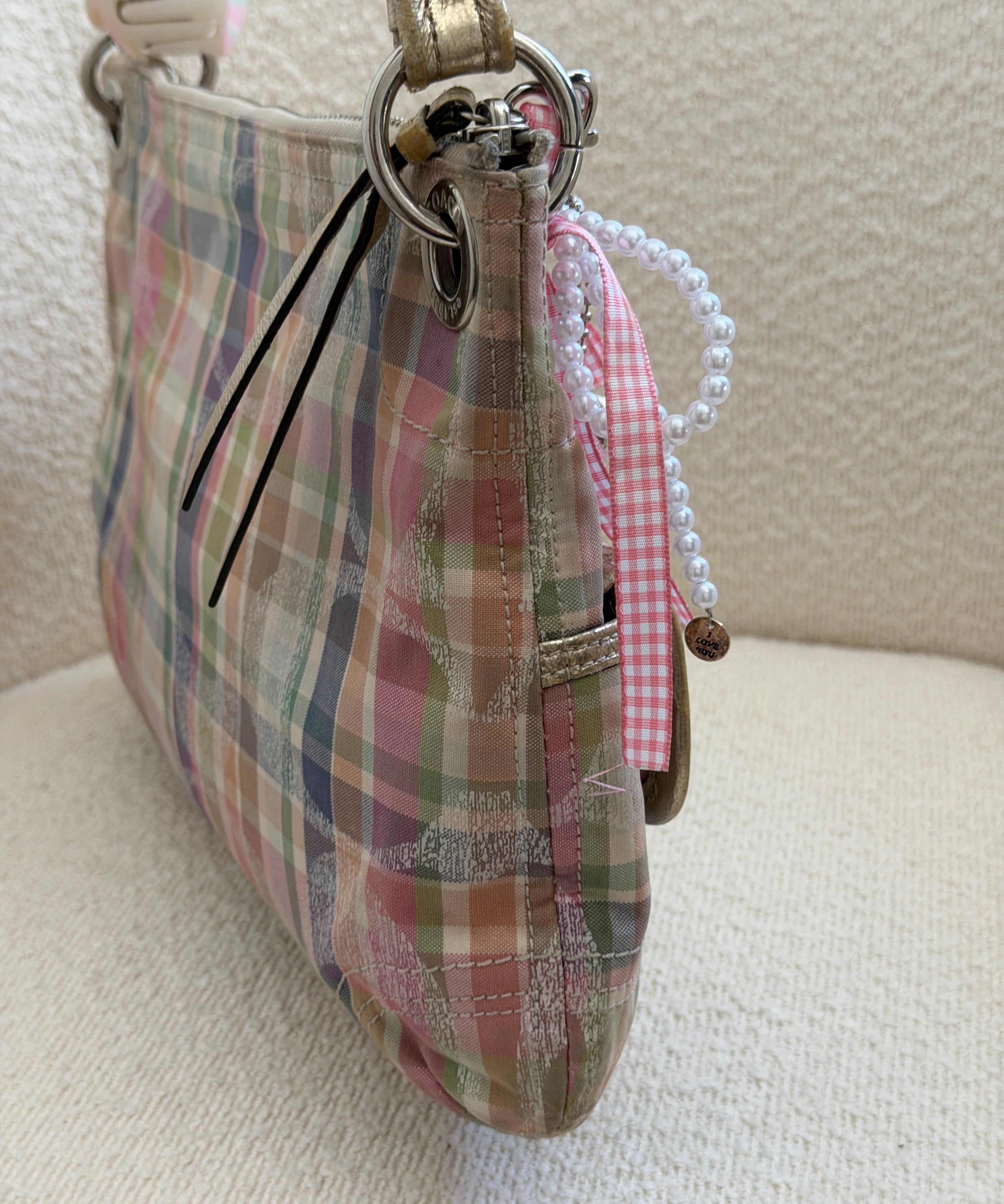 Rare Coach Madras Plaid Poppy Double Pocket Pushlock Bag