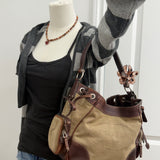 Brown Prada Jacquard Canvas Shoulder Bag