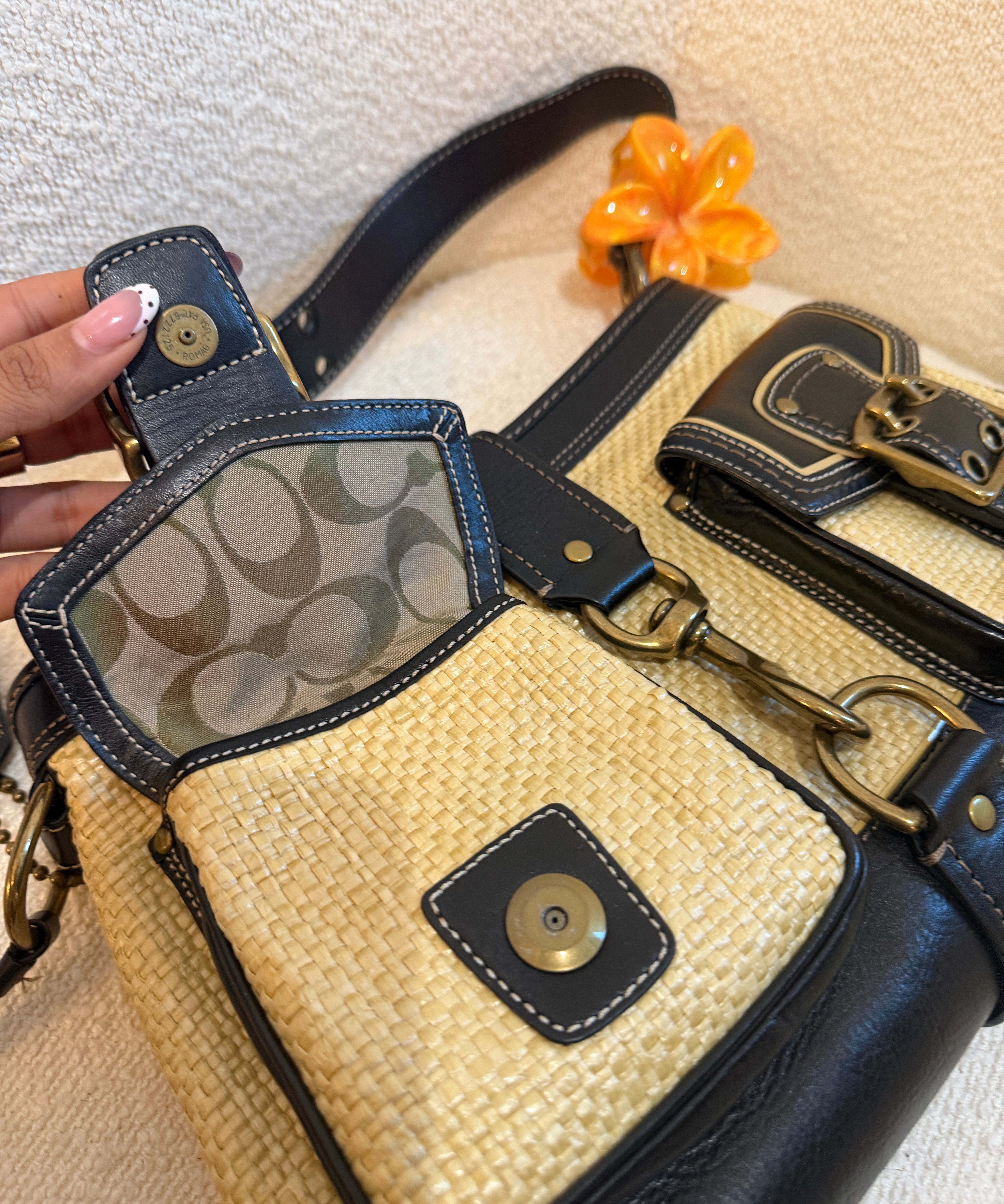 Coach Straw Woven Legacy Shoulder Bag