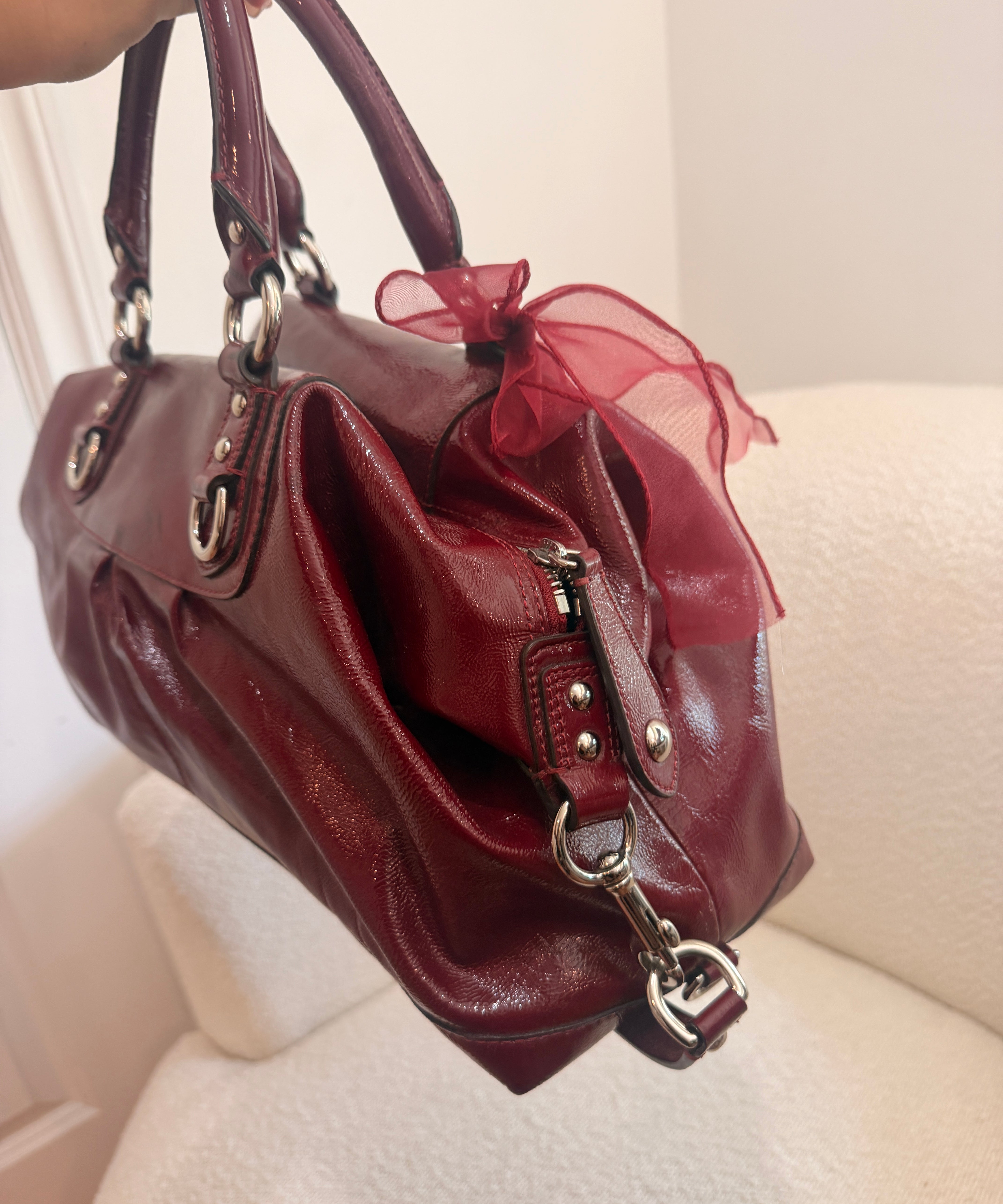 Coach Burgundy Patent Leather Ashley Shoulder Bag