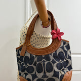 Coach Denim Leather Pleated Hobo Bag