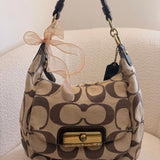 Coach Signature Cream Brown Signature Kristen Shoulder Bag