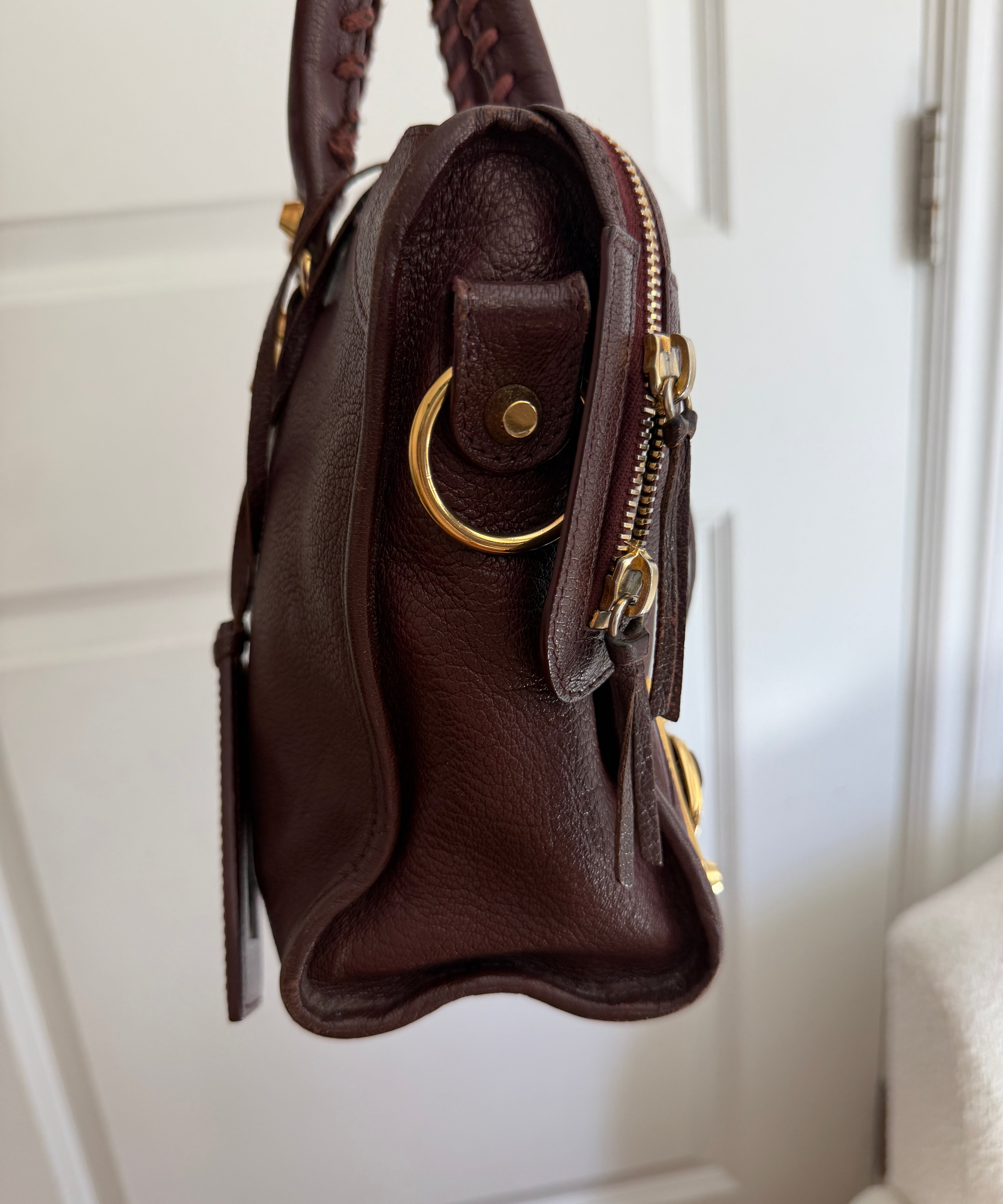 Balenciaga Maroon Classic City Mini Leather Gold Hardware Bag